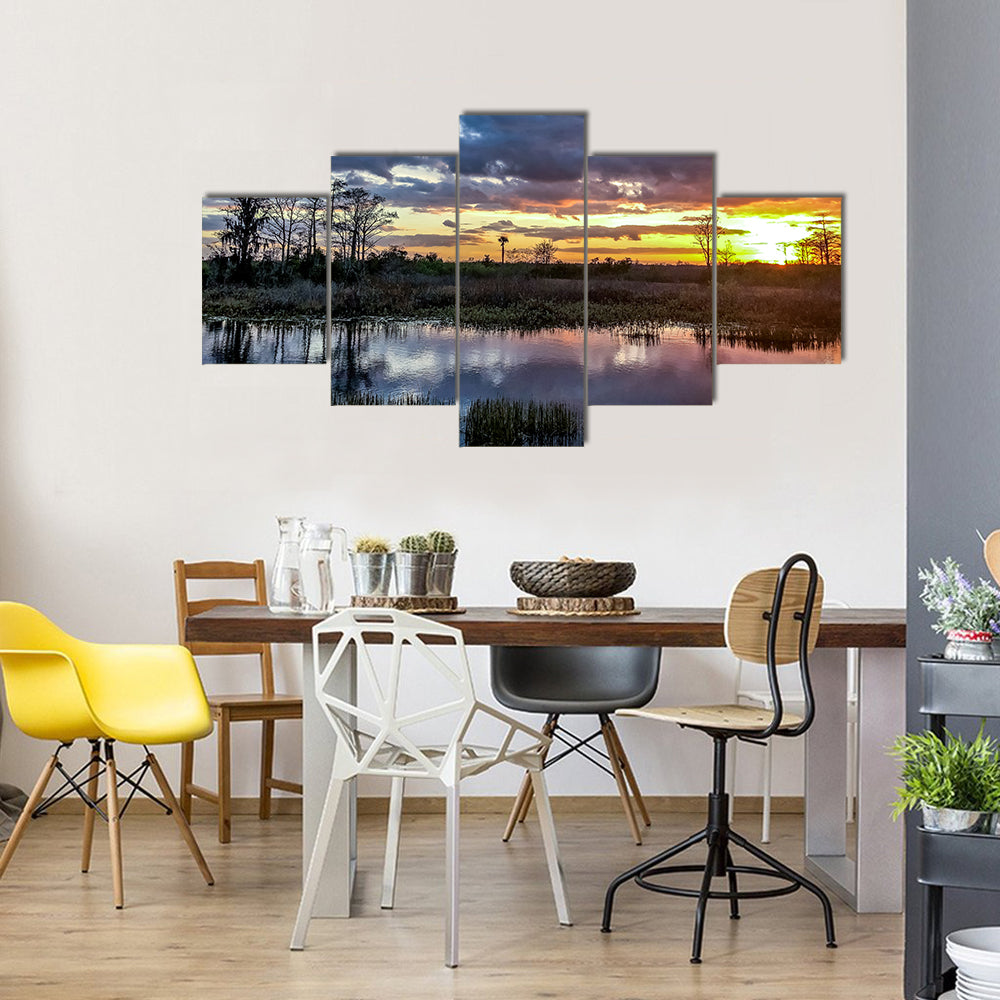 Scene of Sunset And Reflection In Clear Water In Armenia, Multi Panel Canvas Wall Art