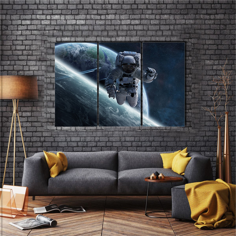 An Astronaut Flying In A 3D Movie All Way From The Space Multi Panel Canvas Wall Art
