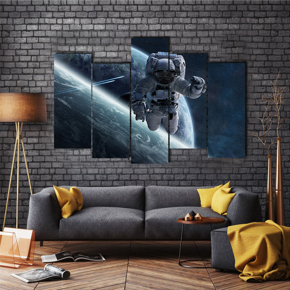 An Astronaut Flying In A 3D Movie All Way From The Space Multi Panel Canvas Wall Art