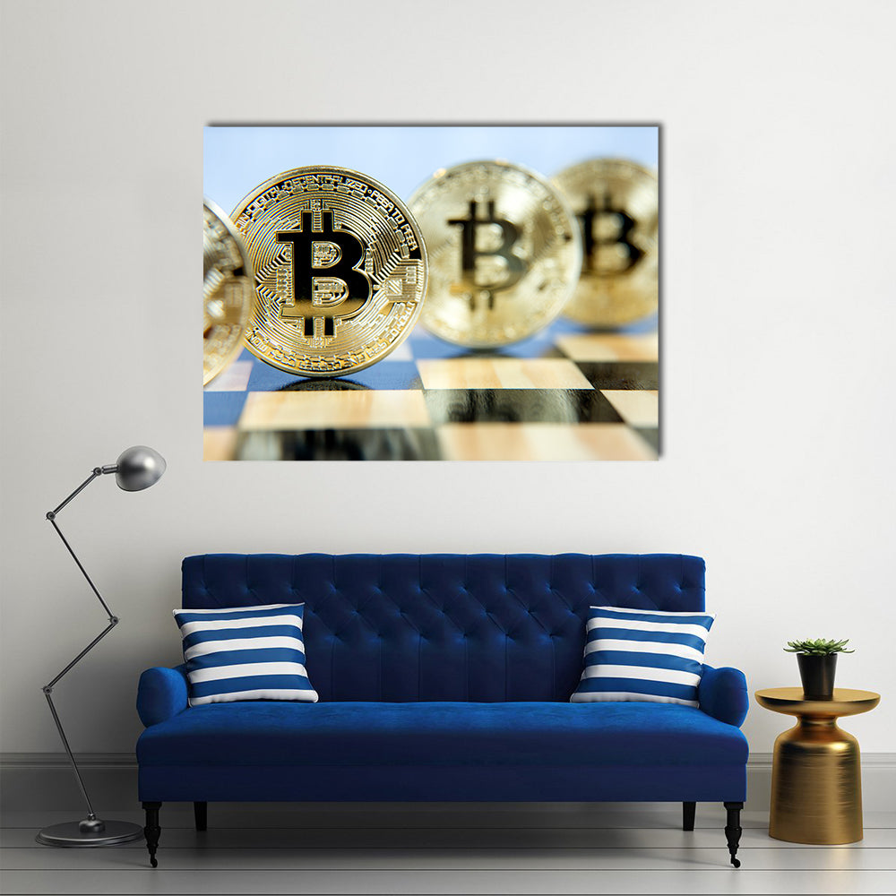 bitcoins in the queue on the chessboard multi panel canvas wall art
