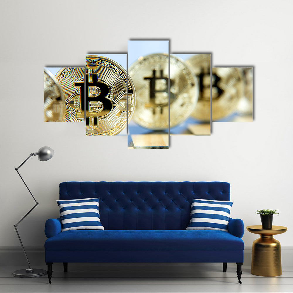 bitcoins in the queue on the chessboard multi panel canvas wall art