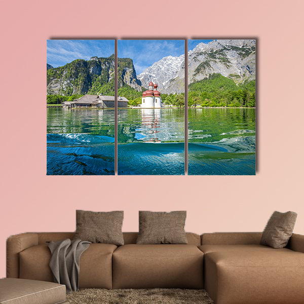 Classic panoramic view of Lake Konigssee multi panel canvas wall art