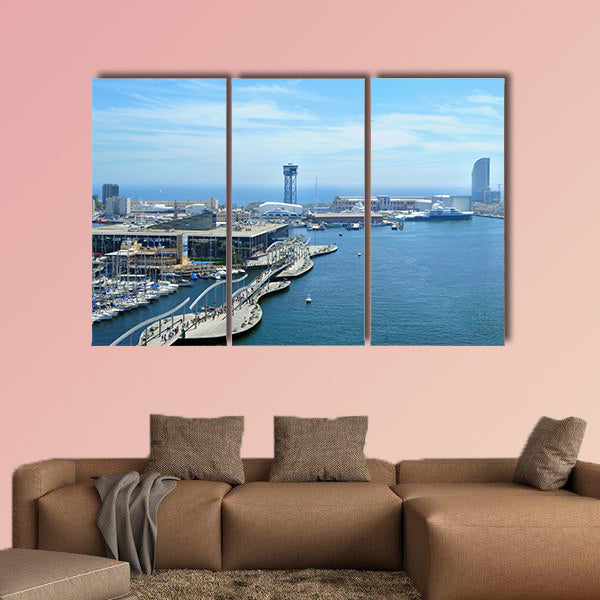 Port Vell and Maremagnum in Barcelona, Spain multi panel canvas wall art