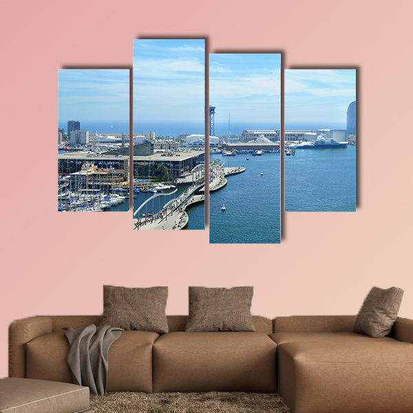 Port Vell and Maremagnum in Barcelona, Spain multi panel canvas wall art