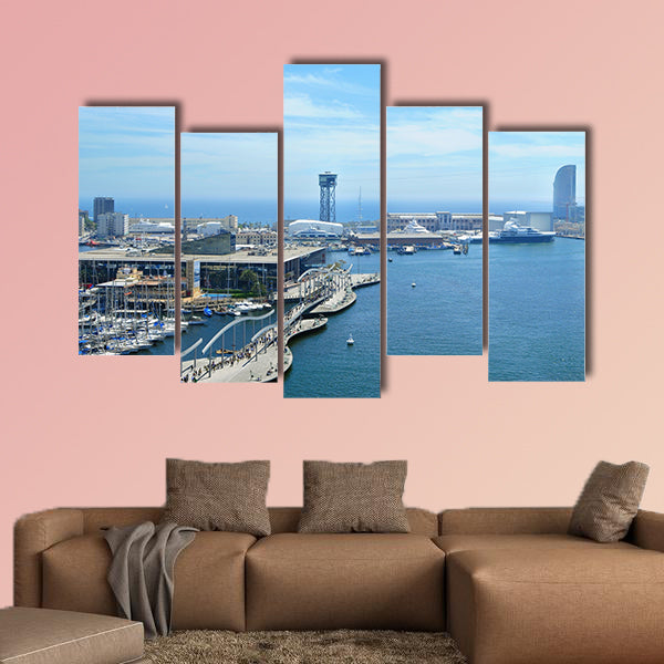 Port Vell and Maremagnum in Barcelona, Spain multi panel canvas wall art
