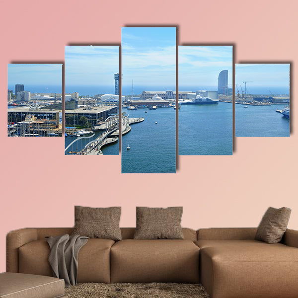 Port Vell and Maremagnum in Barcelona, Spain multi panel canvas wall art