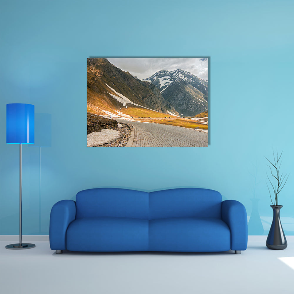 Roads winding up towards high Himalayan snow caped mighty Zozila pass multi panel canvas wall art