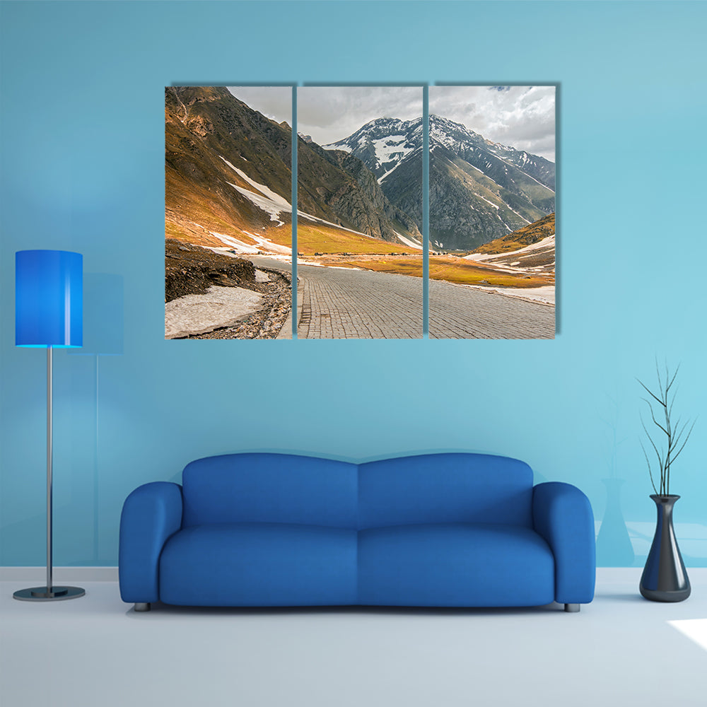 Roads winding up towards high Himalayan snow caped mighty Zozila pass multi panel canvas wall art