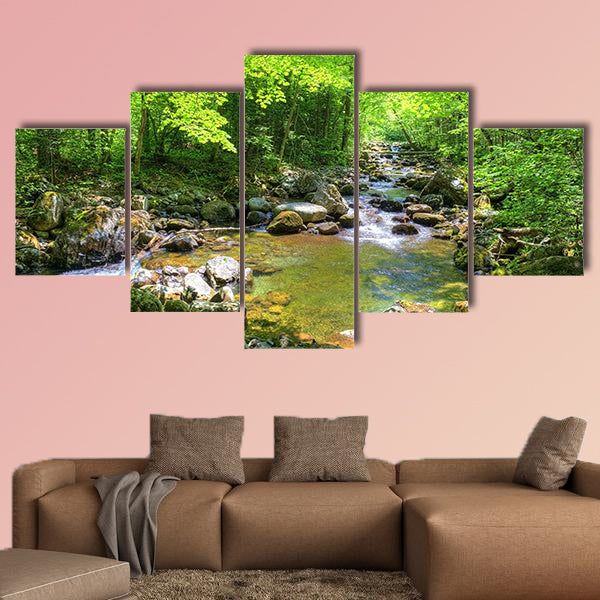 Fall forest stream Smolny in Russian primorye reserve multi panel canvas wall art