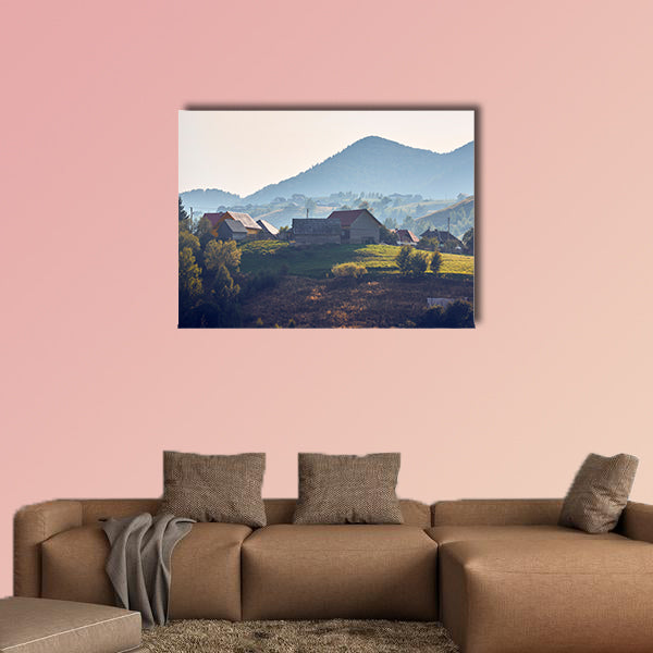 Rural landscape, early morning sunlight over the hills canvas wall art