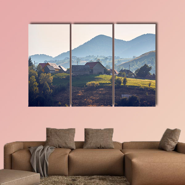 Rural landscape, early morning sunlight over the hills canvas wall art