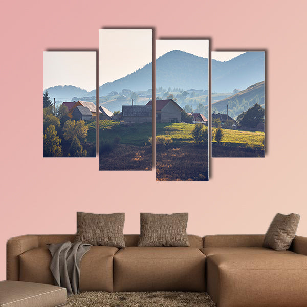 Rural landscape, early morning sunlight over the hills canvas wall art