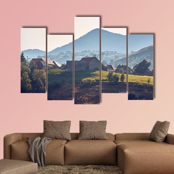 Rural landscape, early morning sunlight over the hills canvas wall art