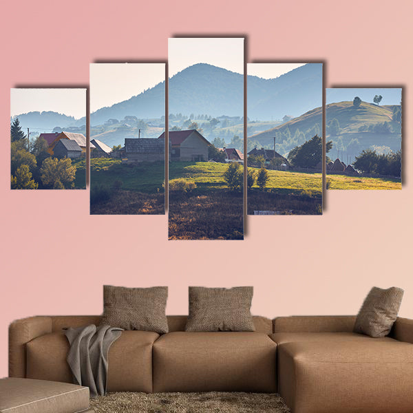 Rural landscape, early morning sunlight over the hills canvas wall art