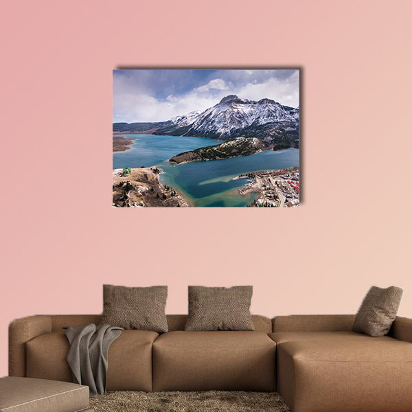 Aerial view of Waterton Lakes from the Bears Hump Multi panel canvas wall art