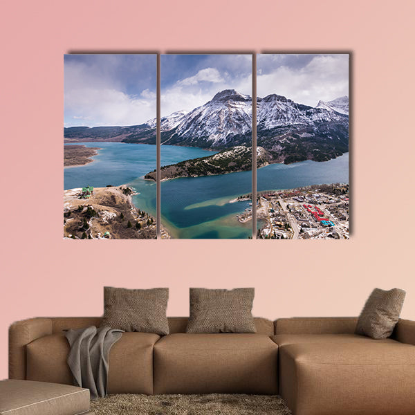 Aerial view of Waterton Lakes from the Bears Hump Multi panel canvas wall art