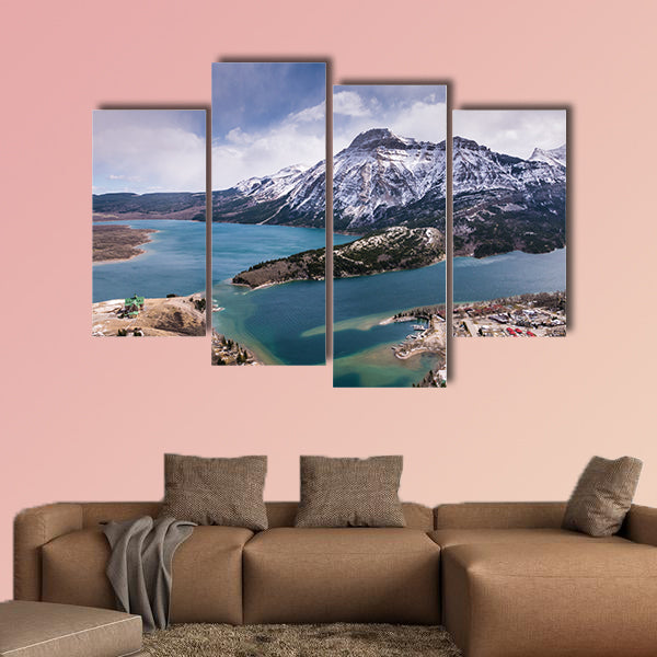 Aerial view of Waterton Lakes from the Bears Hump Multi panel canvas wall art