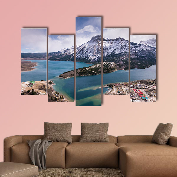 Aerial view of Waterton Lakes from the Bears Hump Multi panel canvas wall art