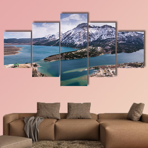 Aerial view of Waterton Lakes from the Bears Hump Multi panel canvas wall art