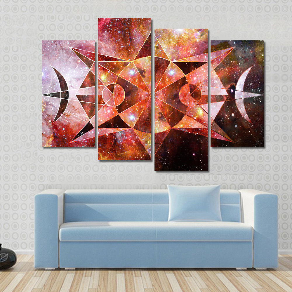Abstract Art With Polygonal Starry Cloudscape Backdrop Multi Panel Canvas Wall Art