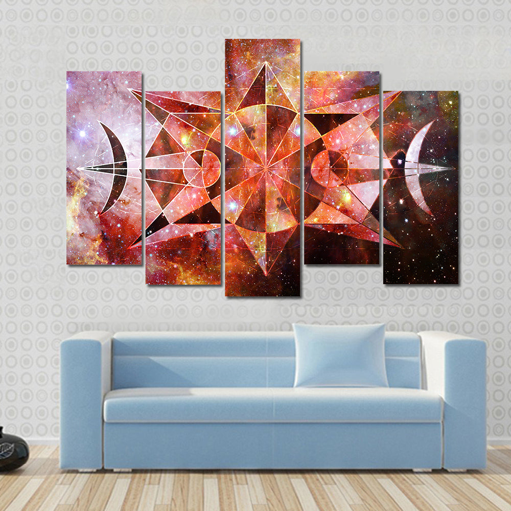 Abstract Art With Polygonal Starry Cloudscape Backdrop Multi Panel Canvas Wall Art