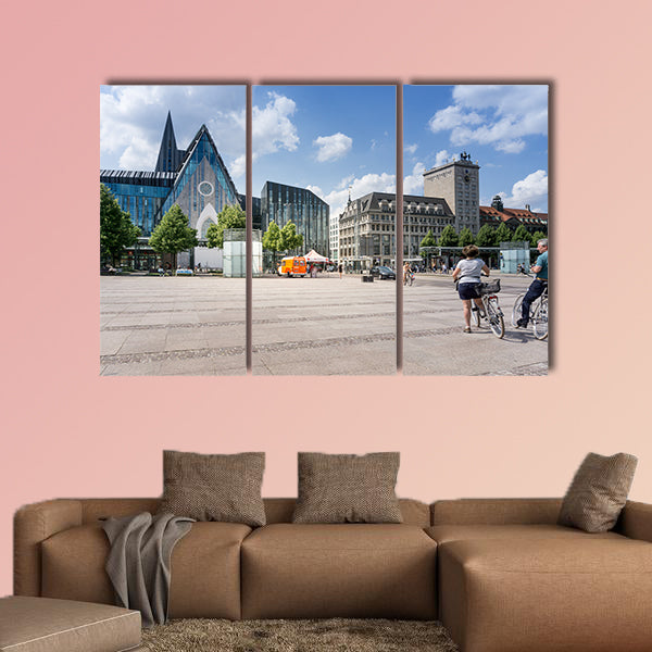  Street view of downtown in Leipzig, Germany multi panel canvas wall art