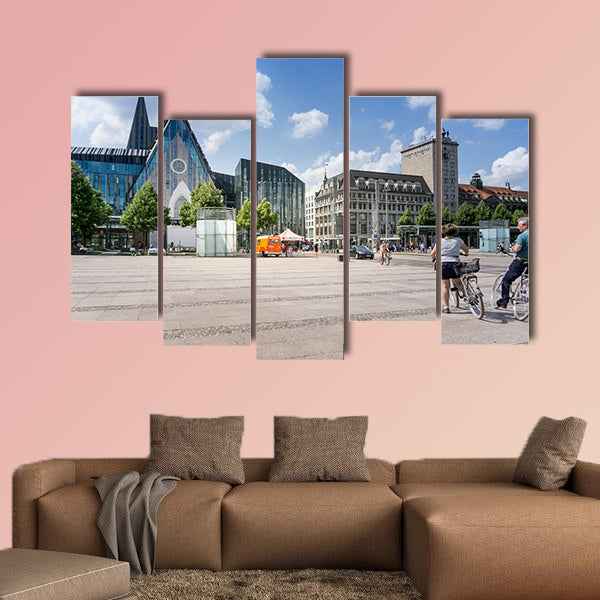  Street view of downtown in Leipzig, Germany multi panel canvas wall art