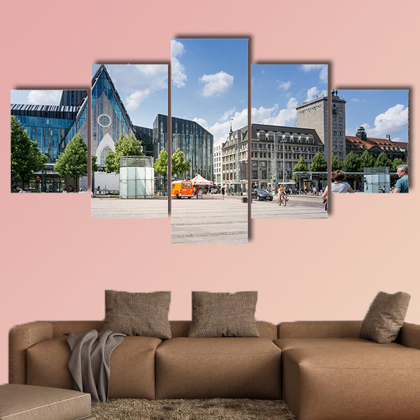  Street view of downtown in Leipzig, Germany multi panel canvas wall art