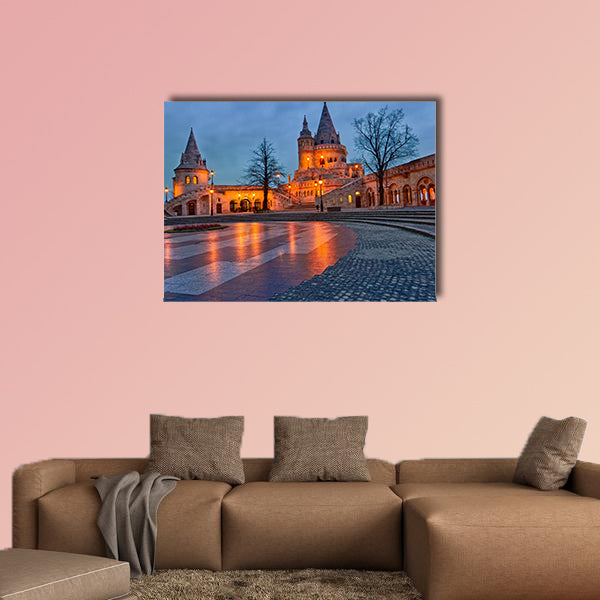 View of the Budapest Fishermen's Bastion at dusk multi panel canvas wall art