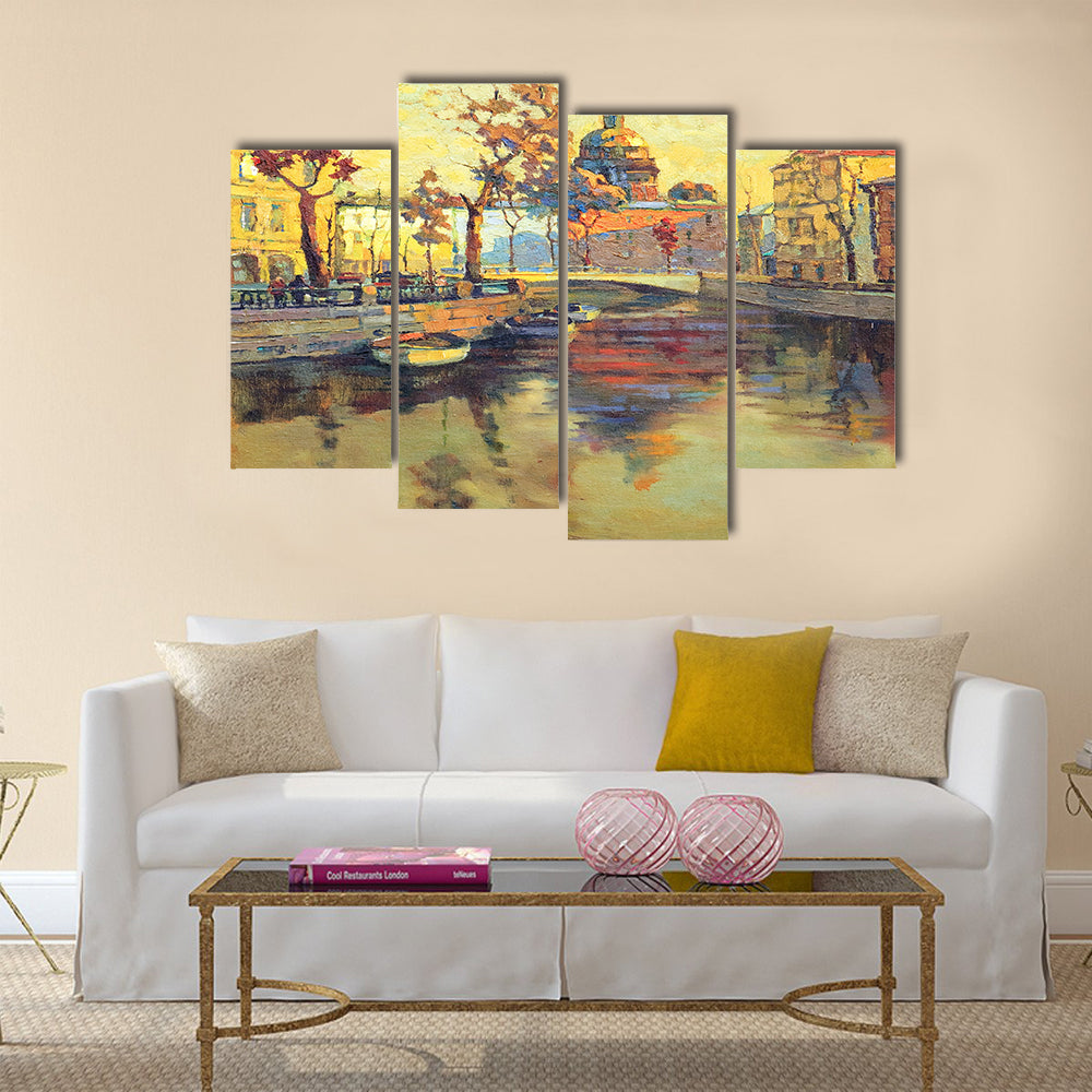 Kind on old streets of St.-Petersburg Multi panel canvas wall art