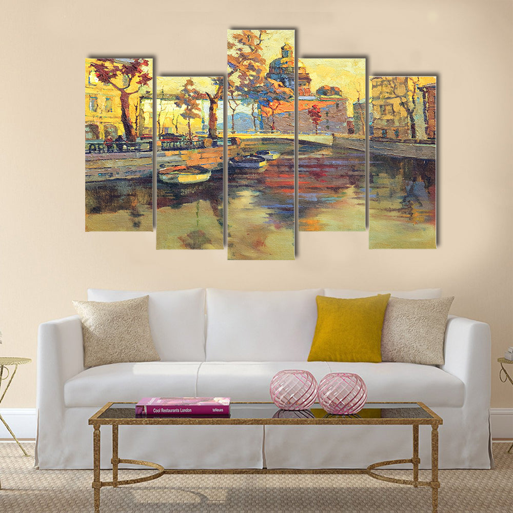Kind on old streets of St.-Petersburg Multi panel canvas wall art
