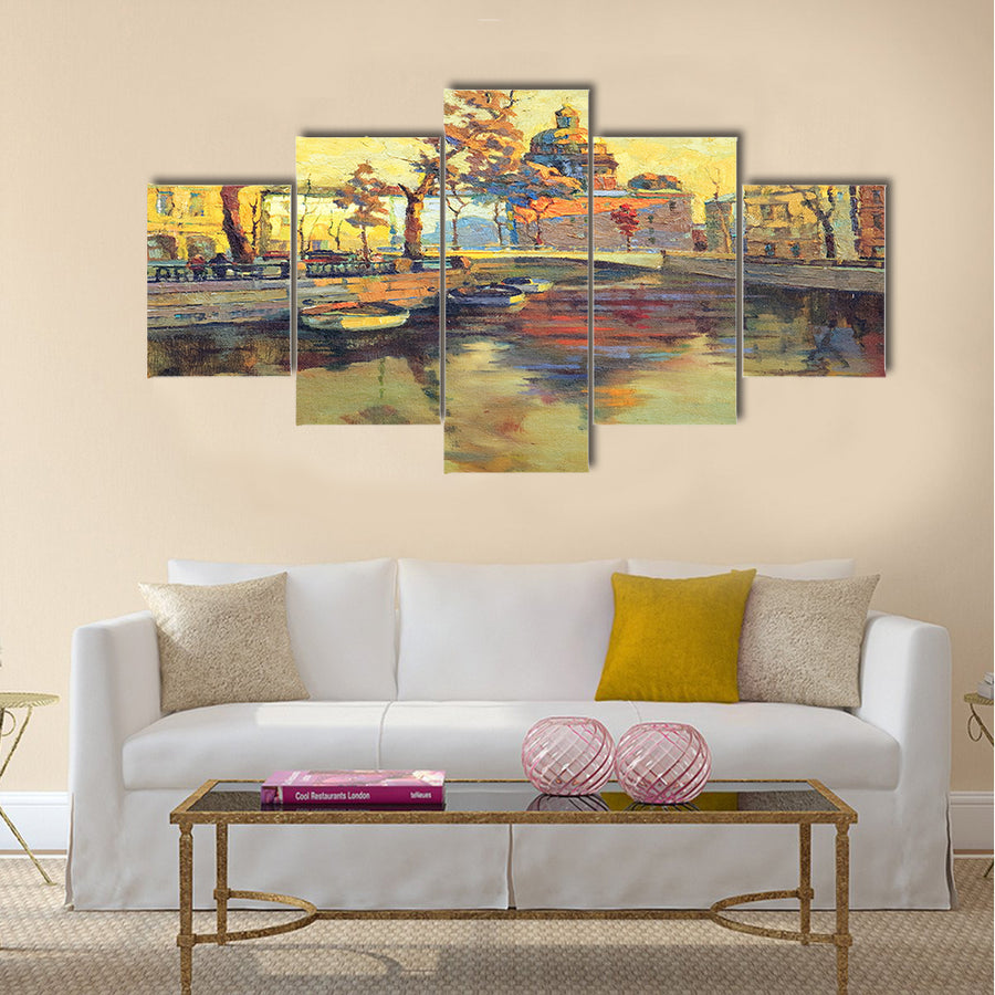 Kind on old streets of St.-Petersburg Multi panel canvas wall art