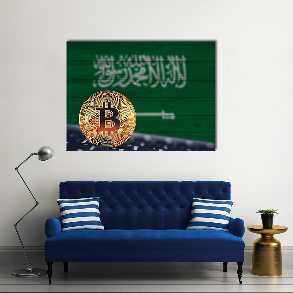 Bitcoin on the background of flag Saudi Arabia multi panel canvas wall art