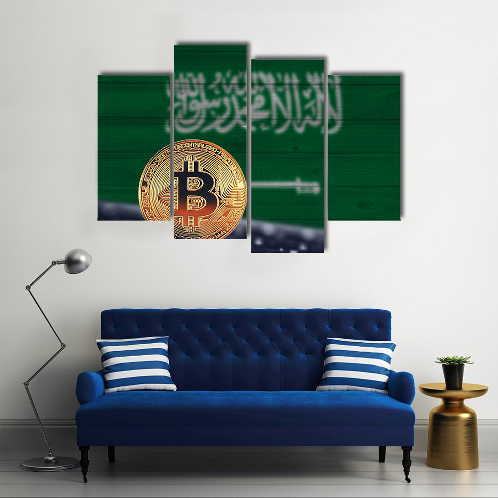 Bitcoin on the background of flag Saudi Arabia multi panel canvas wall art