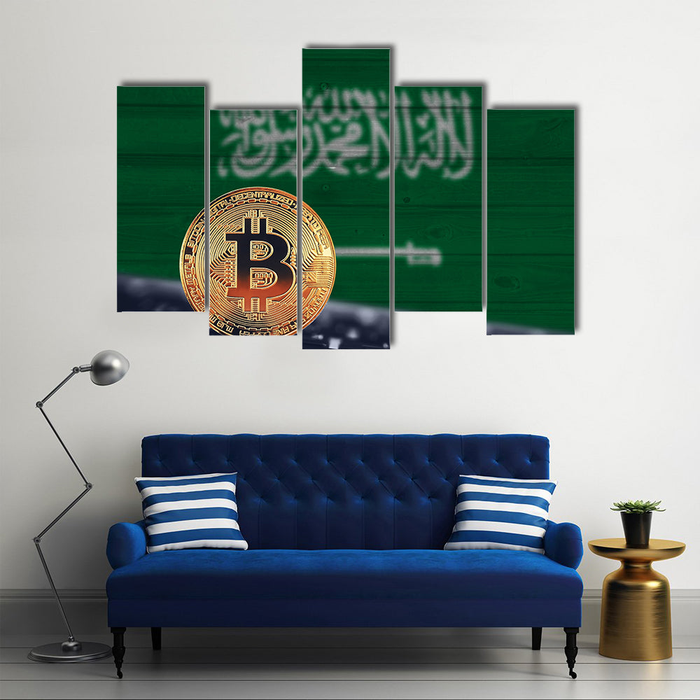 Bitcoin on the background of flag Saudi Arabia multi panel canvas wall art