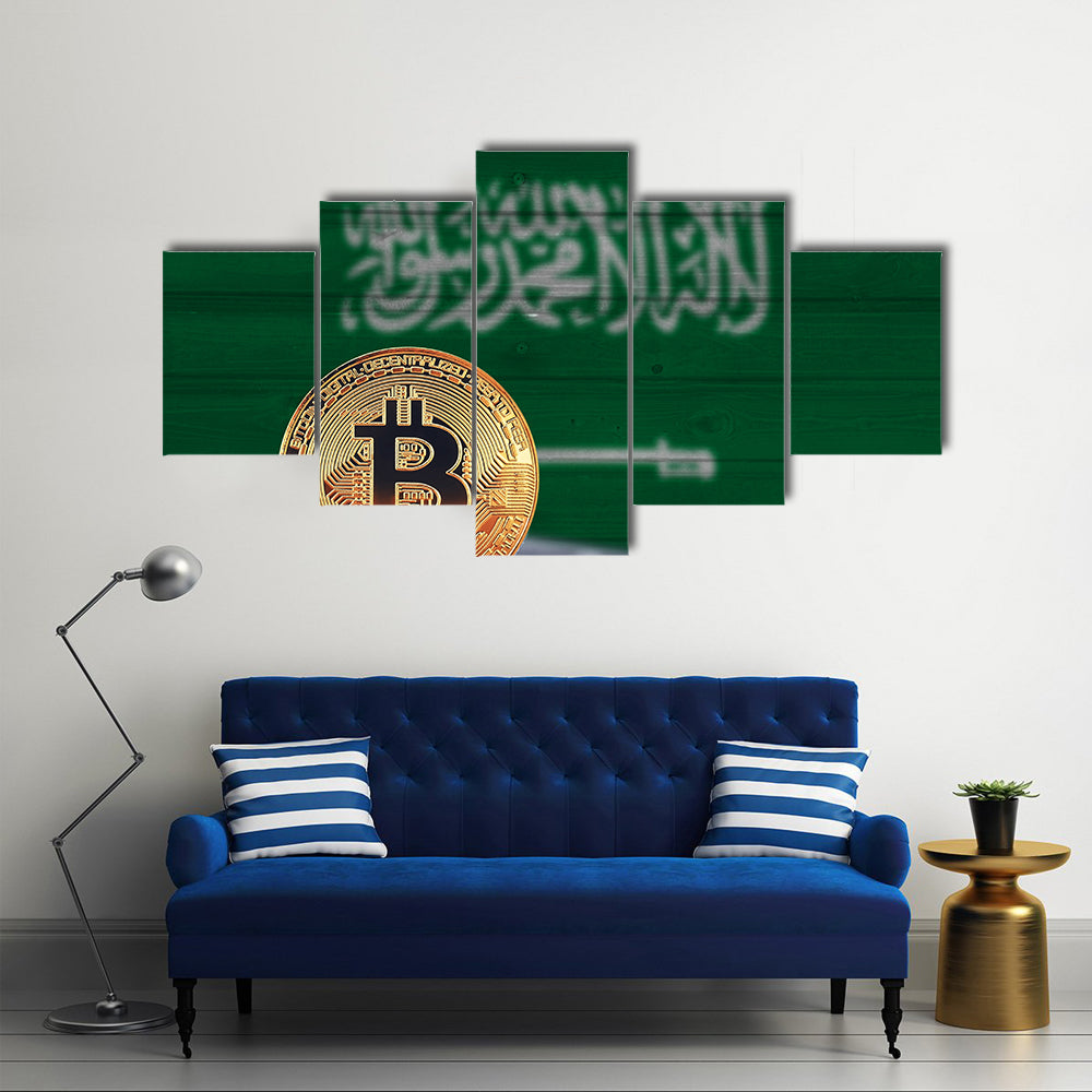 Bitcoin on the background of flag Saudi Arabia multi panel canvas wall art