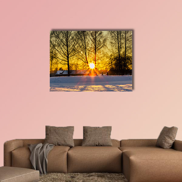Sunset through the Trees in a Cold Winter Day multi panel canvas wall art
