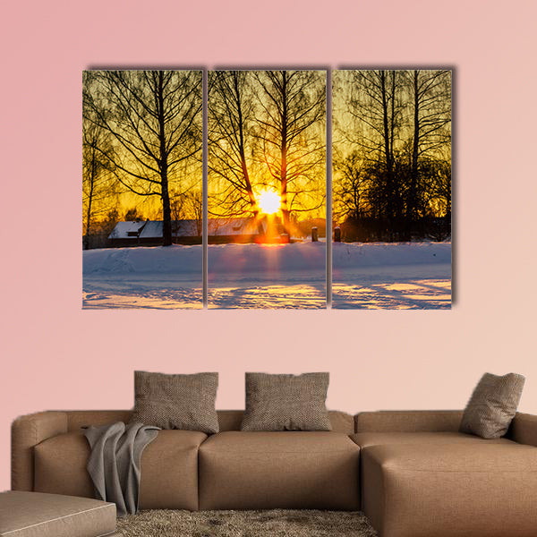 Sunset through the Trees in a Cold Winter Day multi panel canvas wall art