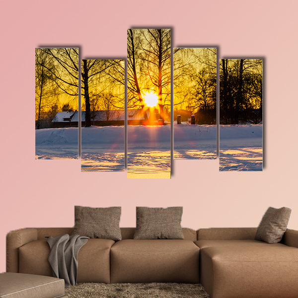 Sunset through the Trees in a Cold Winter Day multi panel canvas wall art