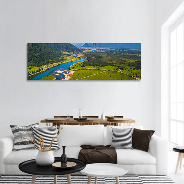 Valley with river and mountains , town of Puerto Aysen, Chile Panoramic canvas Wall Art