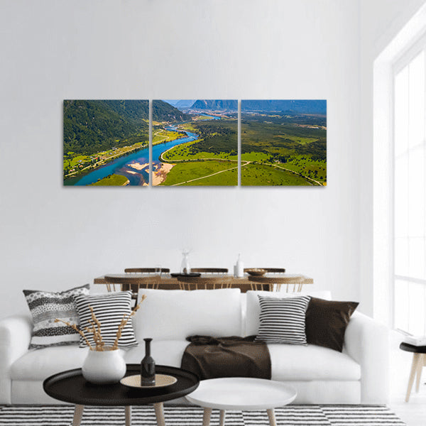 Valley with river and mountains , town of Puerto Aysen, Chile Panoramic canvas Wall Art