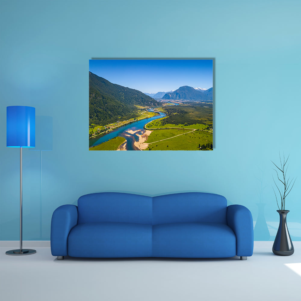 Aerial view of the green valley with river and mountains town of Puerto Aysen, Chile Multi panel canvas wall art