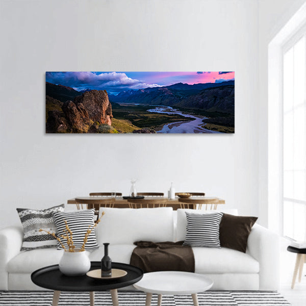Valley with river and mountains during sunrise, Argentina Panoramic canvas Wall Art