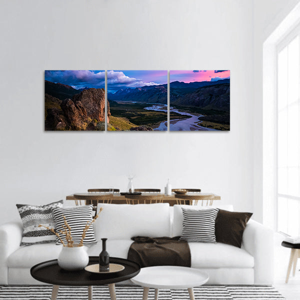 Valley with river and mountains during sunrise, Argentina Panoramic canvas Wall Art