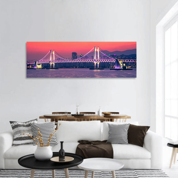 Busan city, Busan haeundae beach ,Gwangan bridge Korea Panoramic canvas Wall Art