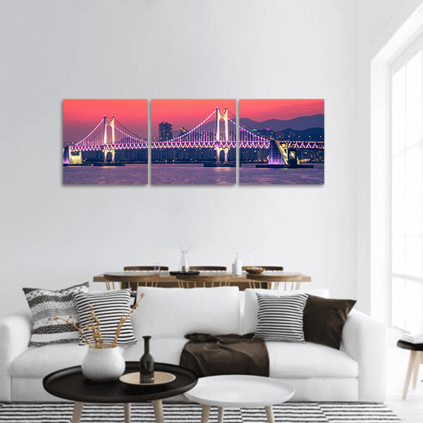 Busan city, Busan haeundae beach ,Gwangan bridge Korea Panoramic canvas Wall Art