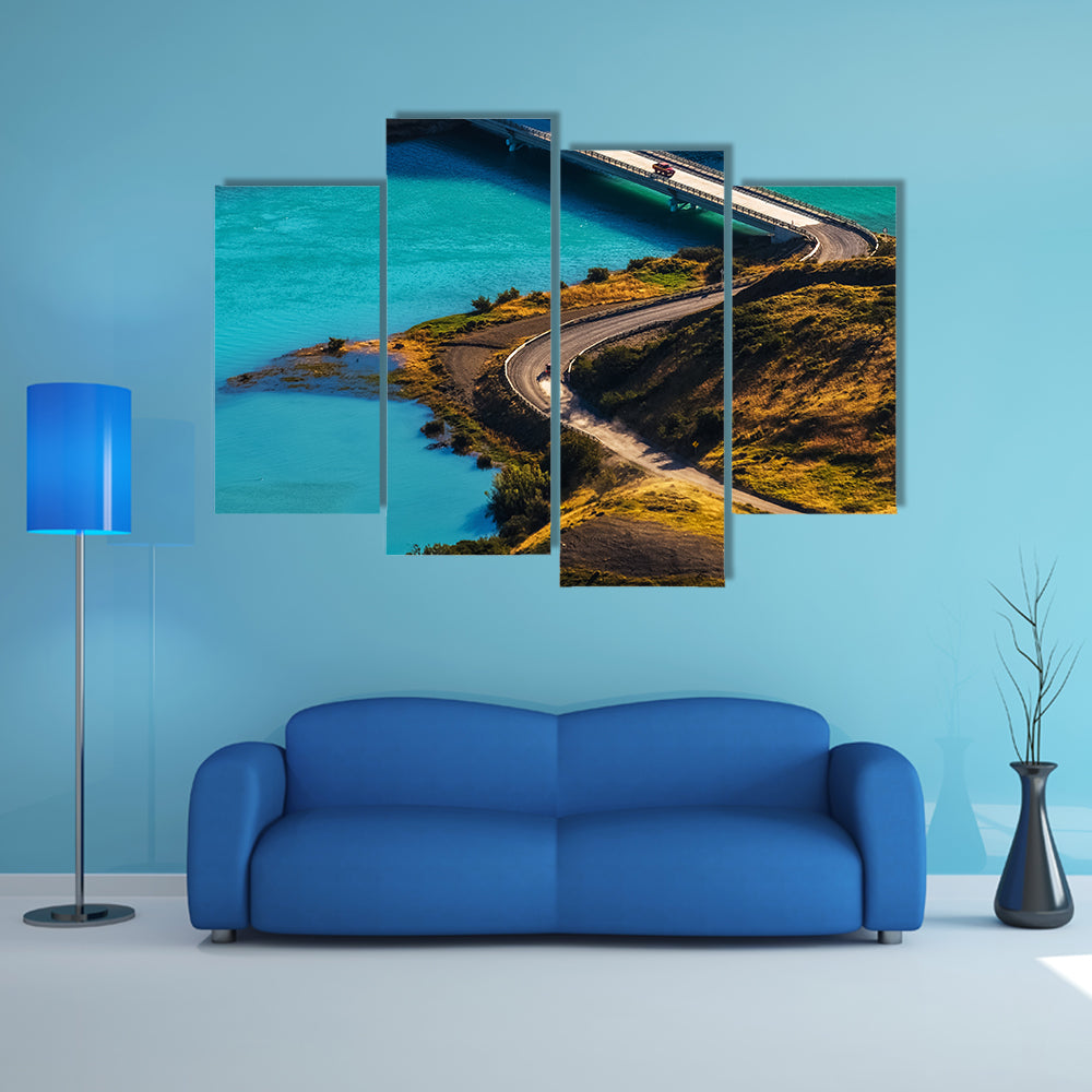 Two cars crossing Blue River on the bridge in the Chile multi panel canvas wall art