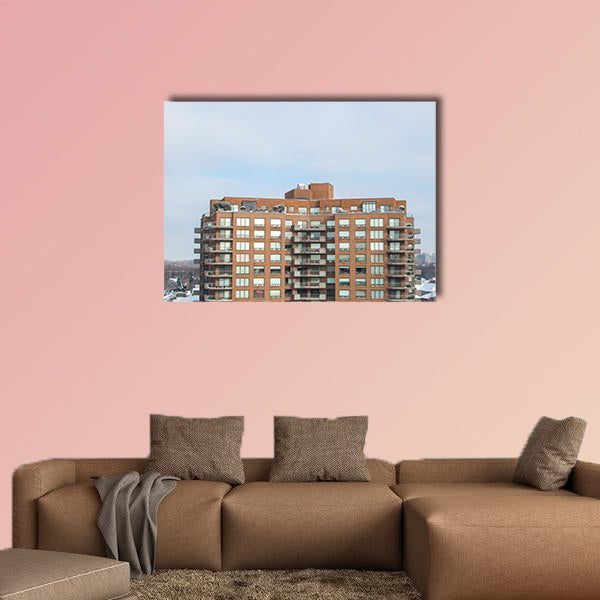 Modern condo buildings with huge windows in Montreal, canvas wall art