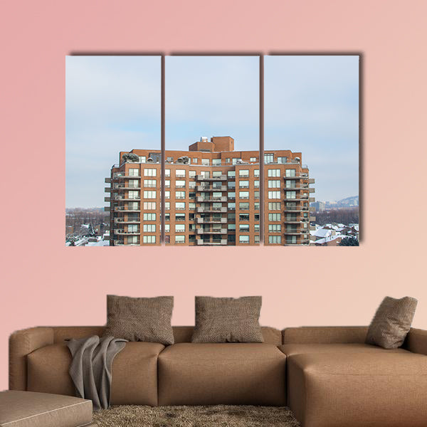 Modern condo buildings with huge windows in Montreal, canvas wall art