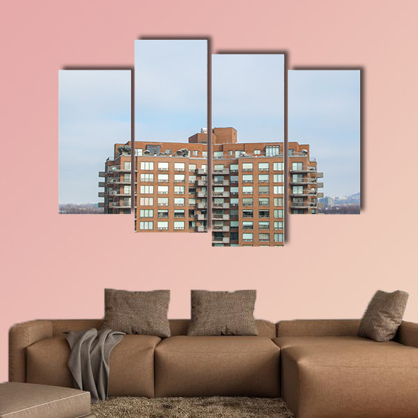 Modern condo buildings with huge windows in Montreal, canvas wall art